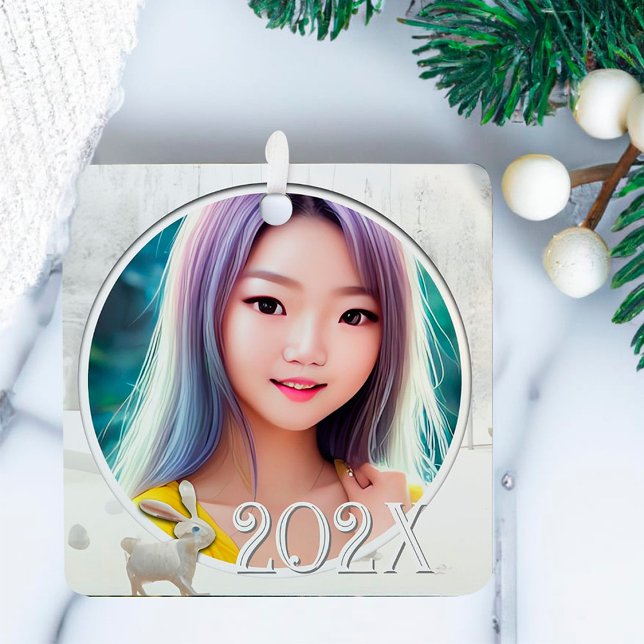 2 Winter Photos Woodland Snow Scene With Rabbit Metal Tree Decoration (Creator Uploaded)