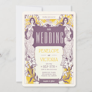 2 Women and Lilies Letterpress Style Wedding Invitation