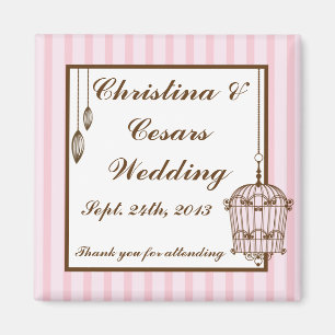 2"x2" Announcement Magnet Birdcage/Pink Stripes