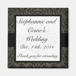 2"x2" Announcement Magnet Black and Grey Damask