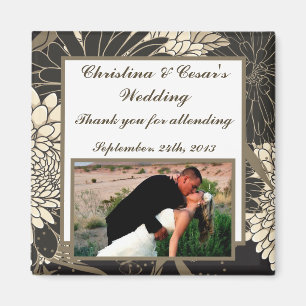 2"x2" Announcement Magnet Black Cream Daisies/Carn