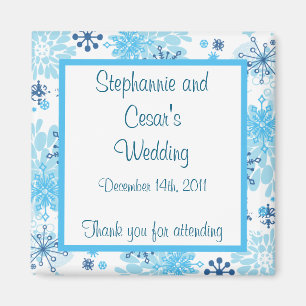 2"x2" Announcement Magnet Blue Tree / Snowflakes