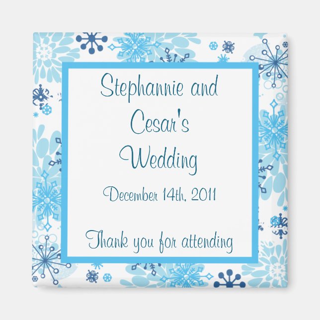 2"x2" Announcement Magnet Blue Tree / Snowflakes (Front)