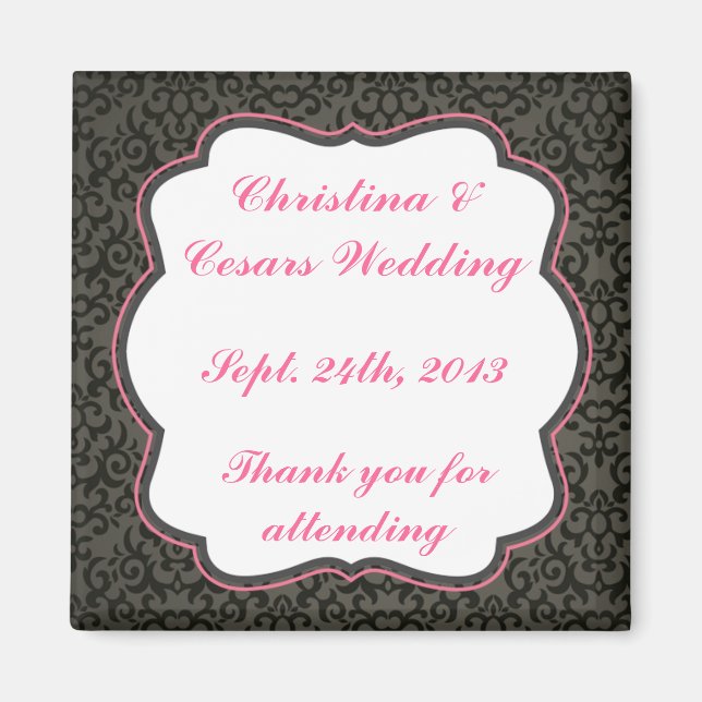 2"x2" Announcement Magnet Damask/Stripes Pink Crow (Front)