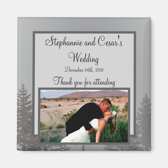 2"x2" Announcement Magnet Grey Winter Trees Snow (Front)