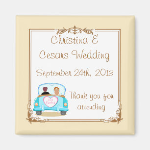 2"x2" Announcement Magnet Just got Married Couple