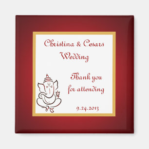 2"x2" Announcement Magnet Lord Ganesha/Hindu Red S