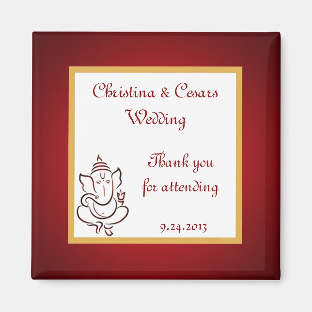 2"x2" Announcement Magnet Lord Ganesha/Hindu Red S (Front)