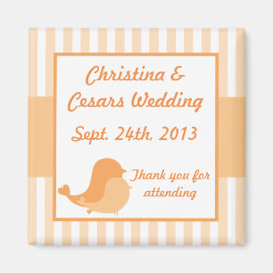 2"x2" Announcement Magnet Love Birds Peach Stripes