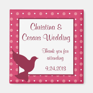 2"x2" Announcement Magnet Love Birds Pink Stripes