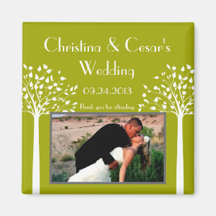 2"x2" Announcement Magnet Modern Green Trees white