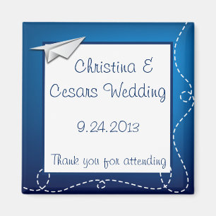 2"x2" Announcement Magnet Paper Plane Blue Swirl