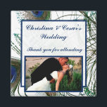 2"x2" Announcement Magnet Peacock Feathers Blue/Gr<br><div class="desc">2"x2" Square Custom Photo Wedding Announcement magnets are printed in high quality and with vibrant colours. Perfect for baby announcements, save-the-date reminders, gifts for family and friends, or even great promotional advertisements for any business. Stick them on your refrigerator, file cabinet, dishwasher, or your own favourite metal surface. We have...</div>