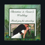 2"x2" Announcement Magnet Peacock Green Feathers<br><div class="desc">2"x2" Square Custom Photo Wedding Announcement magnets are printed in high quality and with vibrant colours. Perfect for baby announcements, save-the-date reminders, gifts for family and friends, or even great promotional advertisements for any business. Stick them on your refrigerator, file cabinet, dishwasher, or your own favourite metal surface. We have...</div>