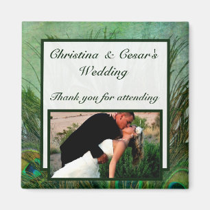 2"x2" Announcement Magnet Peacock Green Feathers