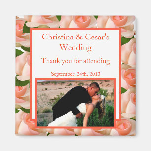 2"x2" Announcement Magnet Pink/Peach Rose with Lea