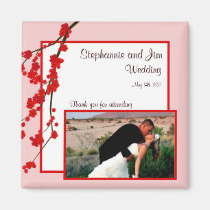 2"x2" Announcement Magnet Red Cherry Blossom