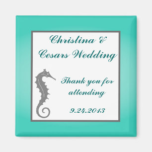 2"x2" Announcement Magnet Seahorse Anchor Turquois