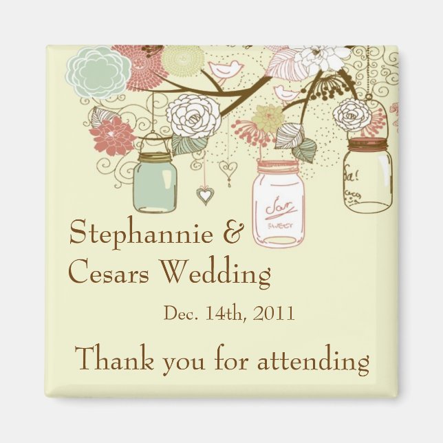 2"x2" Announcement Magnet Spring Floral Mason Jars (Front)