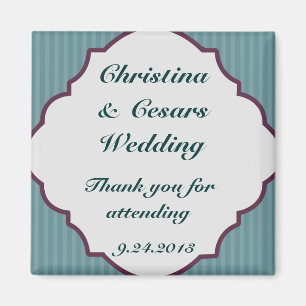 2"x2" Announcement Magnet Teal Blue Damask Stripes