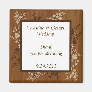 2"x2" Announcement Magnet Wooden Plank Floral Wedd