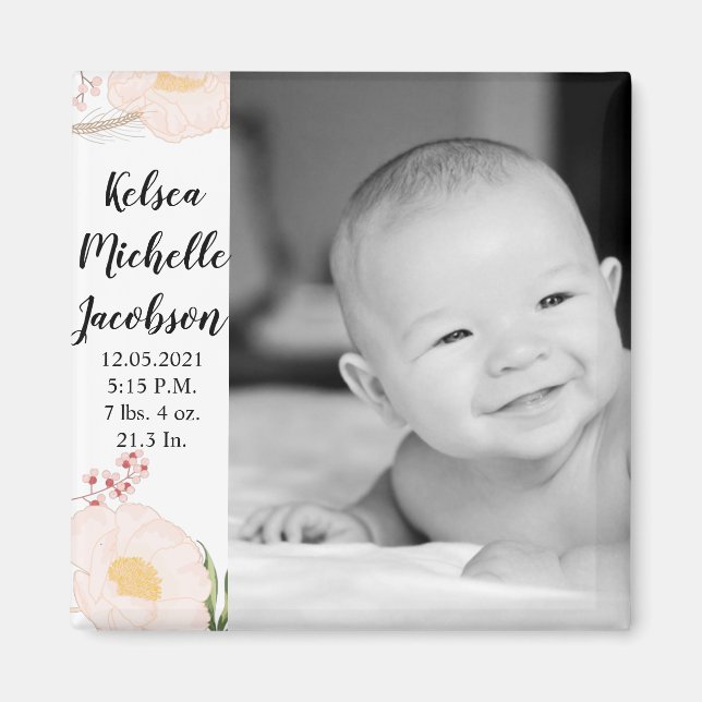 2"x2" Birth Announcement Magnet Baby Pink Cosmos o (Front)