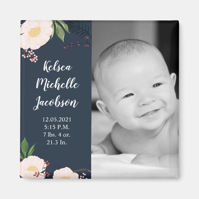 2"x2" Birth Announcement Magnet Baby Pink Cosmos o (Front)