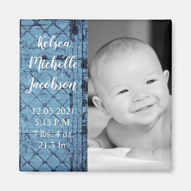 2"x2" Birth Announcement Magnet Rustic Tin Panel C (Front)