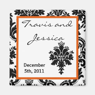 2"x2" Favour Magnet Black Orange Damask Lace Print