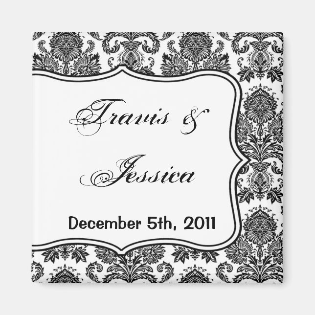 2"x2" Favour Magnet Black White Damask Lace Print (Front)