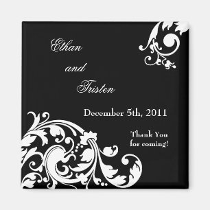 2"x2" Favour Magnet Black White Floral Filigree
