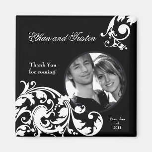 2"x2" Favour Magnet Black White Floral Filigree