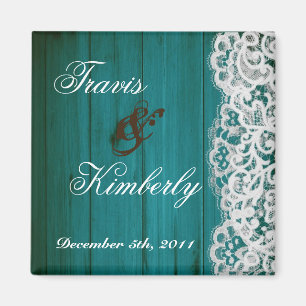 2"x2" Favour Magnet Distrissed Teal Wood Lace