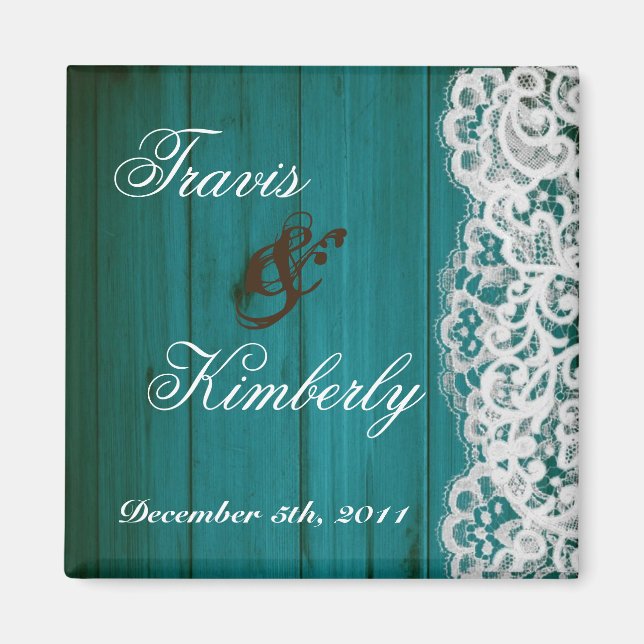 2"x2" Favour Magnet Distrissed Teal Wood Lace (Front)