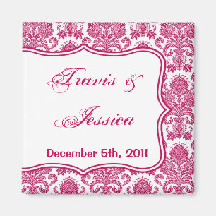 2"x2" Favour Magnet Fusia White Damask Lace Print