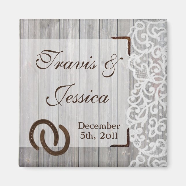 2"x2" Favour Magnet Horse Shoes on Wood Lace Coun (Front)