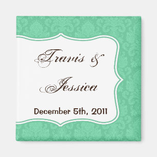 2"x2" Favour Magnet Mint White Damask Lace Print
