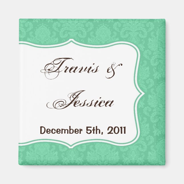2"x2" Favour Magnet Mint White Damask Lace Print (Front)