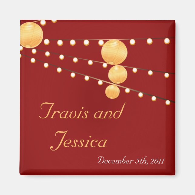 2"x2" Favour Magnet Paper Lanterns on Red Chineese (Front)