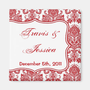 2"x2" Favour Magnet Red Crimson White Damask Lace