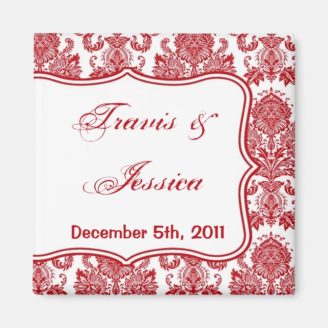 2"x2" Favour Magnet Red Crimson White Damask Lace (Front)