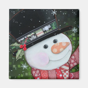 2"x2" Patchwork Snowman Square Magnet