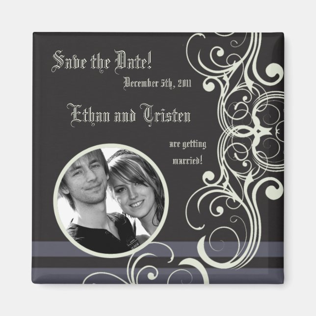 2"x2" Save the Date Magnet Black Tie Affair (Front)