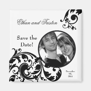 2"x2" Save the Date Magnet Black White Floral