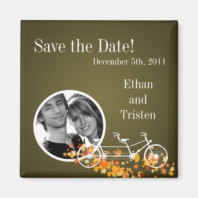 2"x2" Save the Date Magnet Brown Fall Double Bike (Front)