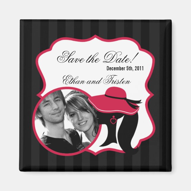 2"x2" Save the Date Magnet Formal Hats Elegant (Front)