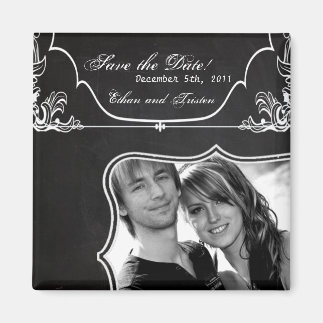 2"x2" Save the Date Magnet Modern Chalkboard Vinta (Front)