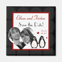 2"x2" Save the Date Magnet Penguin Love Couple Mat