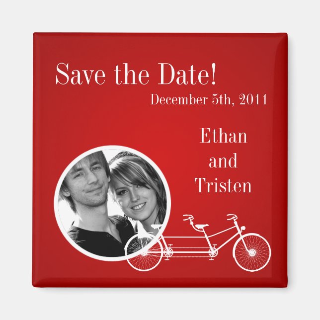 2"x2" Save the Date Magnet Red Double Bike (Front)
