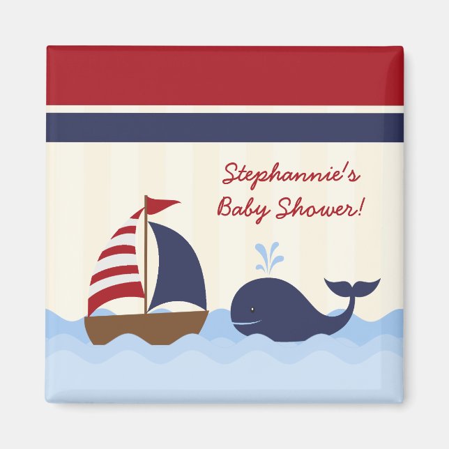 2"x2" Square Ahoy Nautical Whale Magnet Favour (Front)